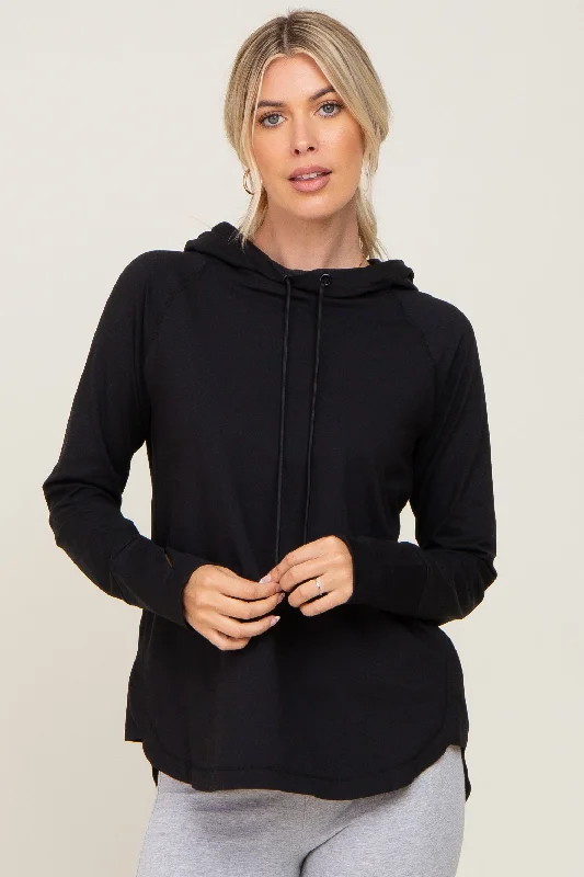Easy-to-Wear Black Hooded Long Sleeve Active Top