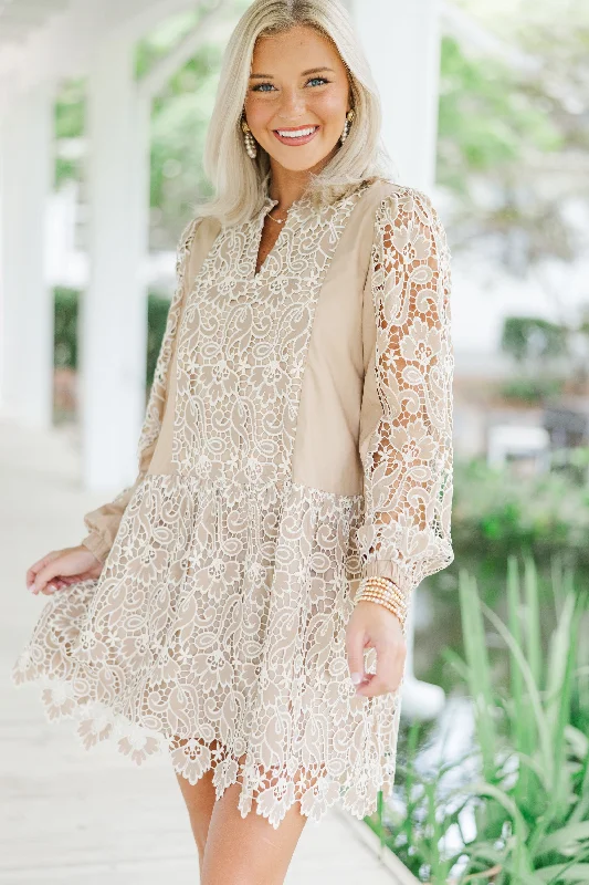 Everyday Style What You Want Taupe Crochet Dress