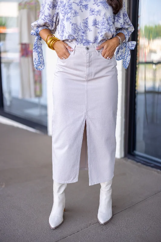 All-Day Comfort Timeless Perfection Midi Ecru Skirt