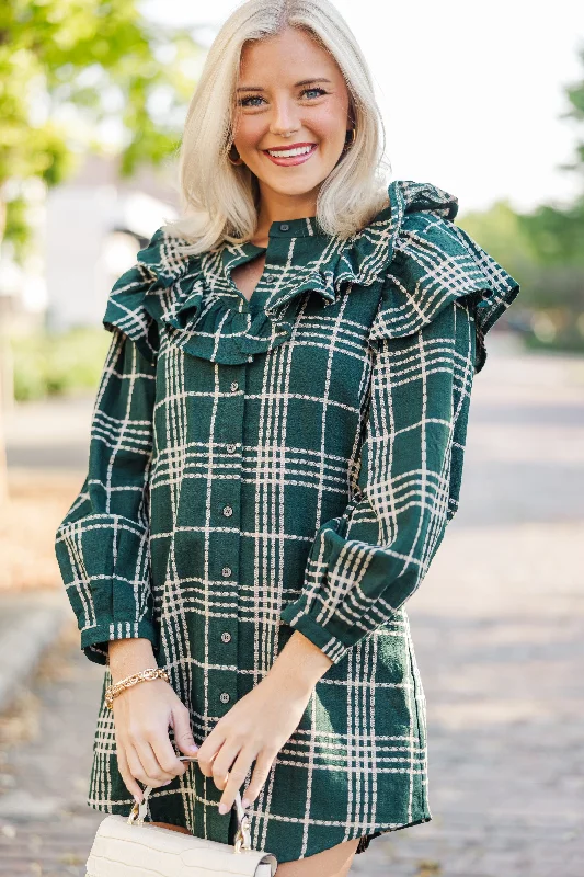 Effortless Dressing It's A Gift Hunter Green Plaid Dress
