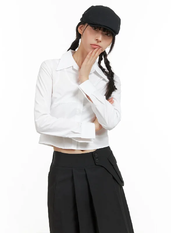 Light Dressing Buttoned Collar Crop Shirt CG419