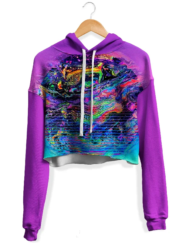 Cozy Shirts Psychedelic Outrun Fleece Crop Hoodie