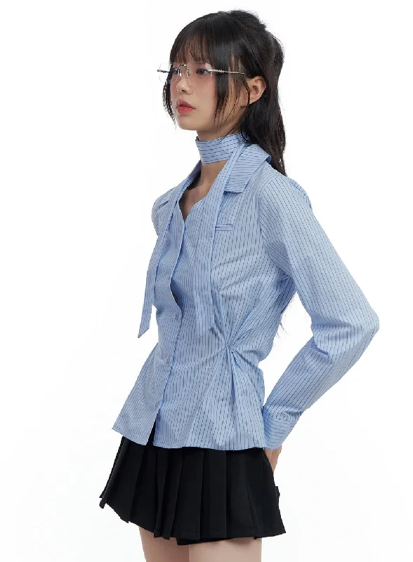 Comfortable Fashion Looks Sleek Buttoned Stripe Blouse CS420
