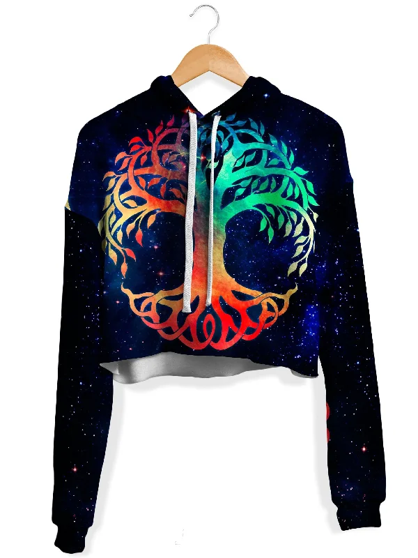 Sporty Elegance Tree of Life Fleece Crop Hoodie