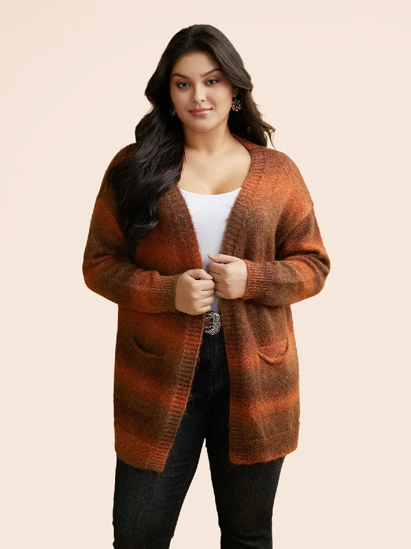 Layered Style Gradient Dye Design Pockets Cardigan