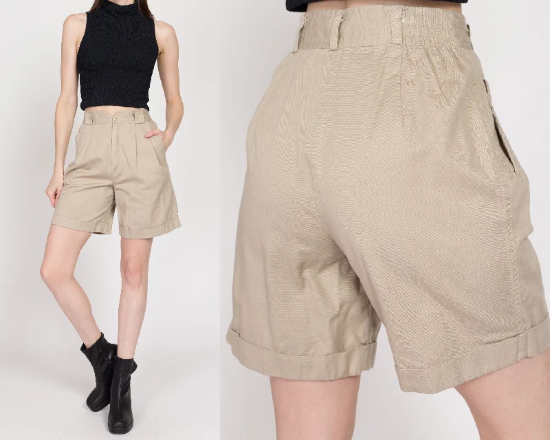 Versatile Casuals XS-Sm 80s Khaki High Waisted Pleated Shorts 24"-27"