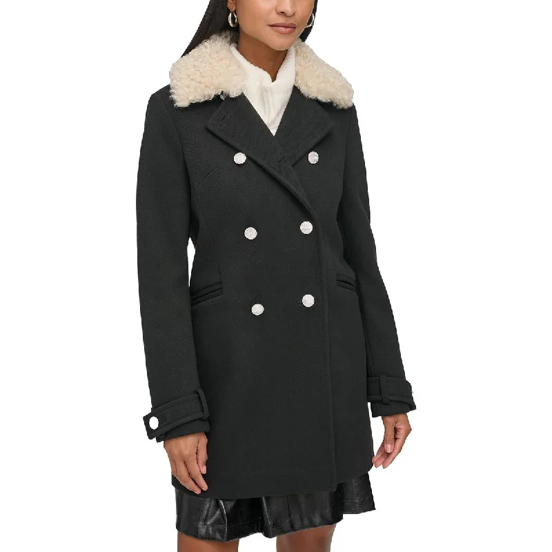 Comfortable Fashion Looks Karl Lagerfeld Paris Womens Double Breasted Faux Fur Collar Pea Coat