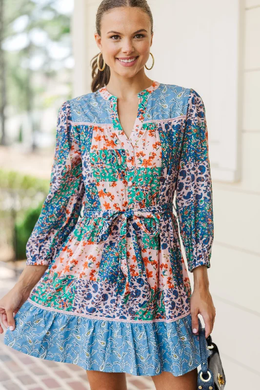 Cozy Fit Wear Remember It Well Blue Mixed Printed Dress