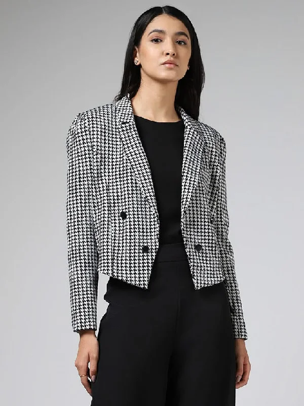 Simple Comfort Wardrobe White & Black Houndstooth Checked Jacket