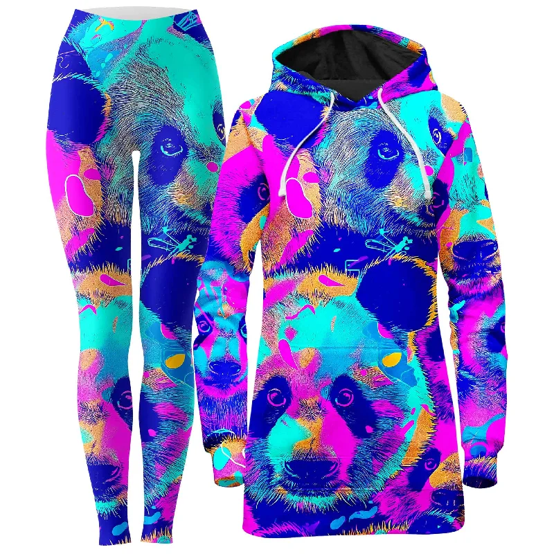 Lounge Chic Panda Melt Hoodie Dress and Leggings Combo