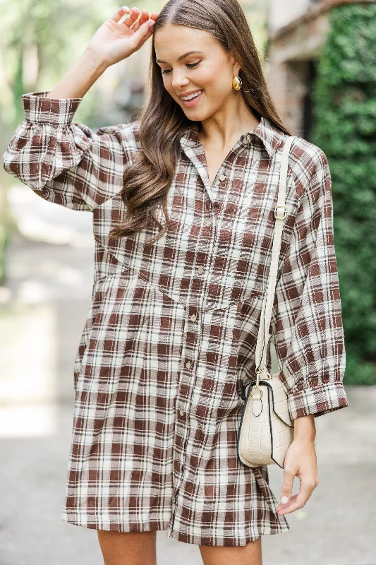 Stylish Wear Give It Meaning Brown Plaid Dress