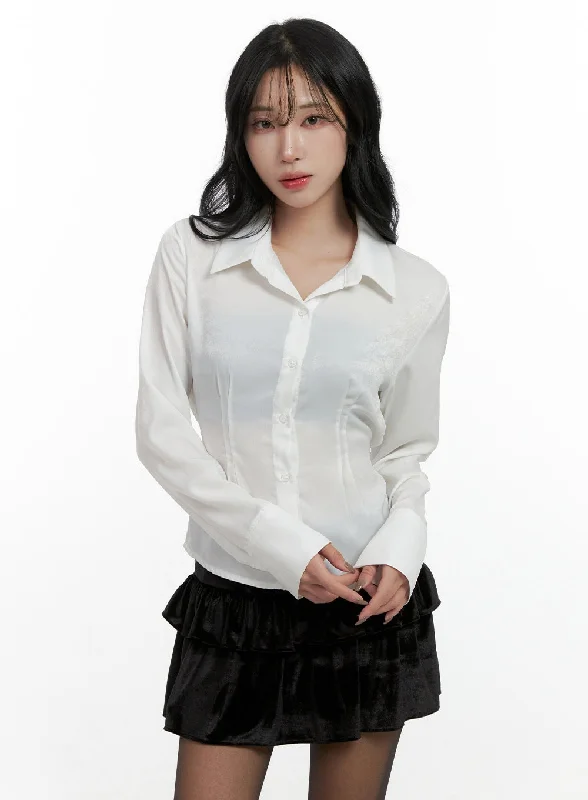 Stylish Wear Elegant Pintuck Collared Blouse CN407