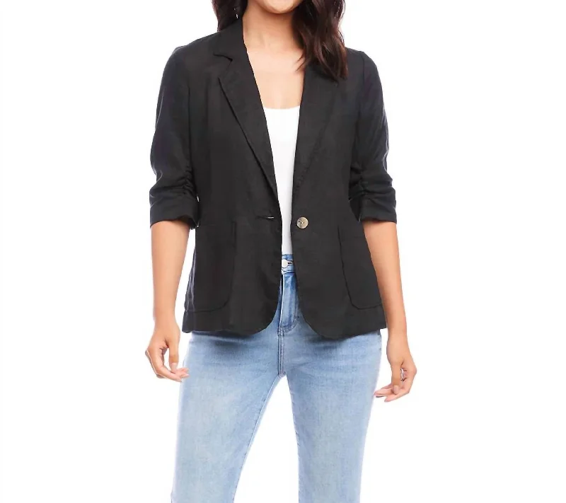 Easygoing Style Ruched Sleeve Jacket In Black