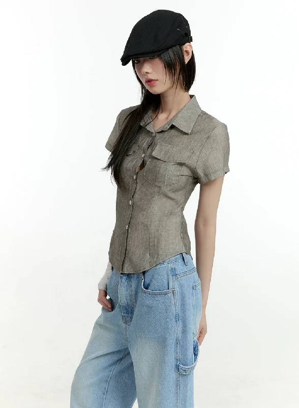 Cozy Dress Washed Buttoned Crop Shirt CL426