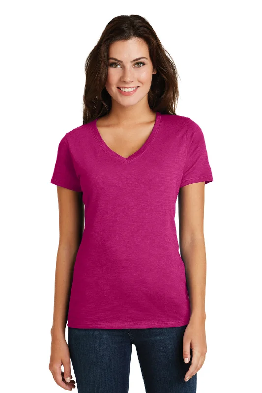 Effortless Outfits District Womens Super Slub Short Sleeve V-Neck T-Shirt - Azalea Pink - Closeout