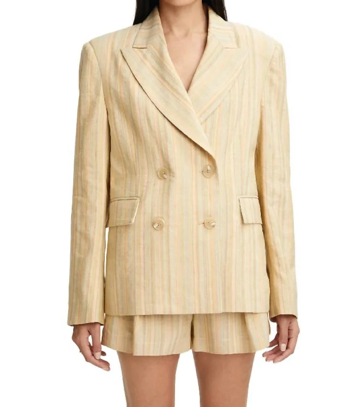Warm Layers Oversized Double-Breasted Blazer In Avocado Stripe