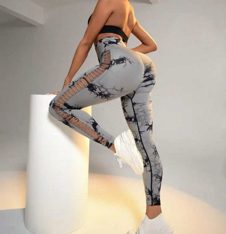 Comfortable Looks Side cutout tie dye yoga pants high waist and hip lift 7 color