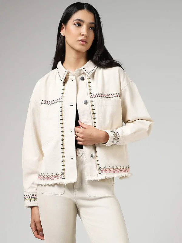 Fashion Comfort LOV Beige Embroidered Denim Jacket