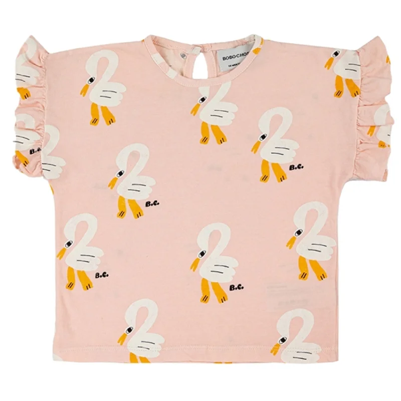 Soft Knitwear Bobo Choses Light Pink Pelican All Over Ruffle T-Shirt