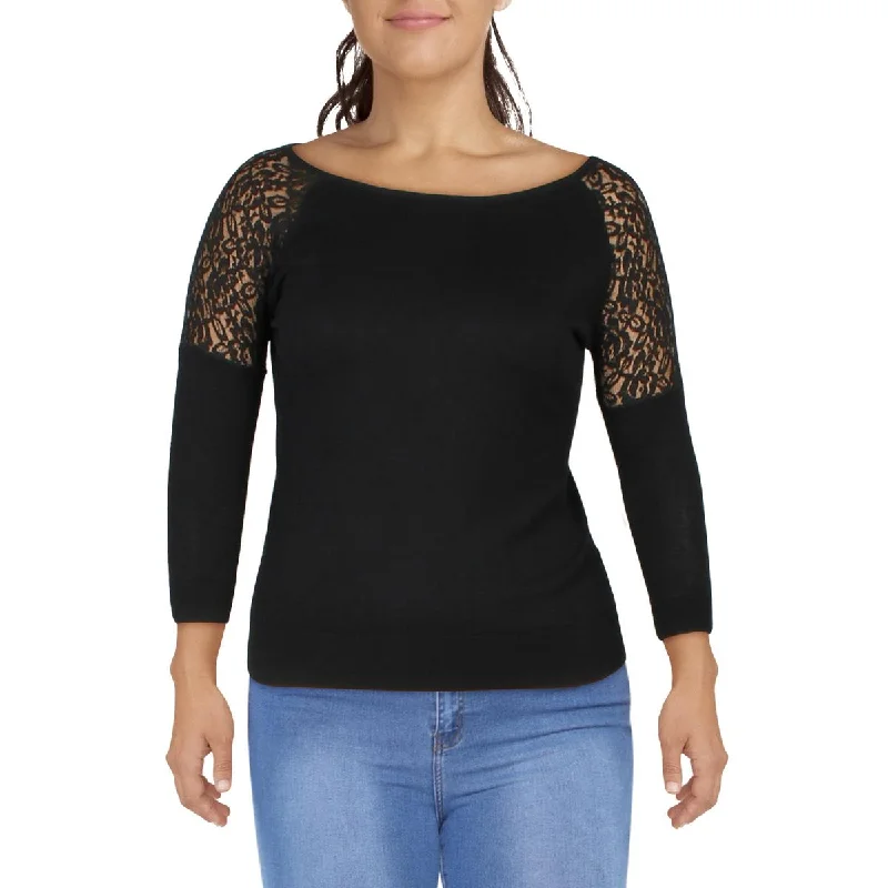 Luxe Comfort Alfred Dunner Womens Plus Lace Fitted Pullover Sweater