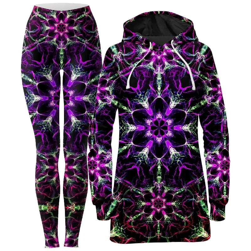Layered Style Psyched Hoodie Dress and Leggings Combo