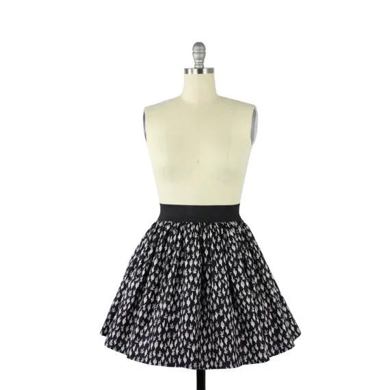 Elegant Fit Cute Cacti A-line Pleated Skirt In Black
