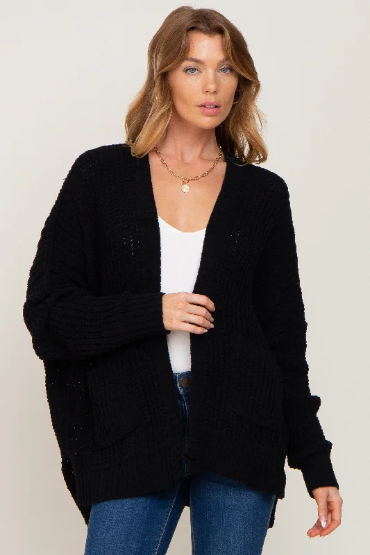 Fashion Comfort Black Chunky Knit Oversized Cardigan