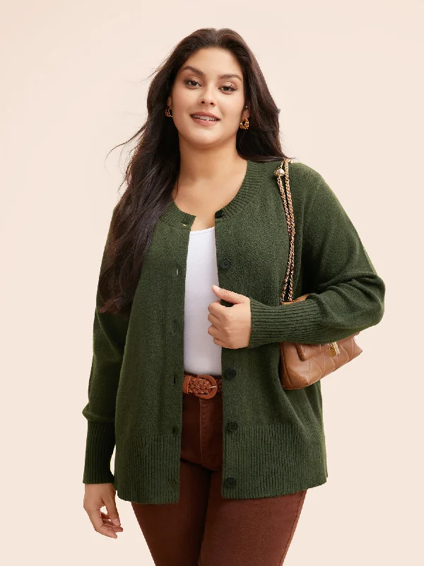 Stylish Wear Plain Round Neck Button Through Cardigan