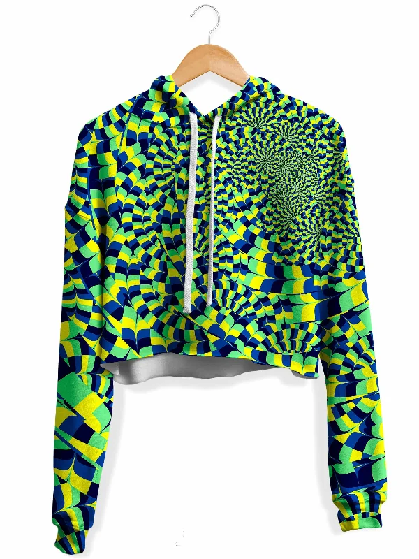 Sporty Comfort Green Portal Fleece Crop Hoodie