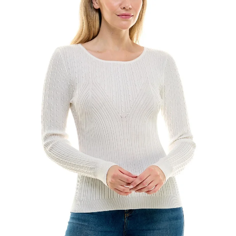 Cozy Outerwear Crave Fame Womens Juniors Cable Knit Crewneck Sweater