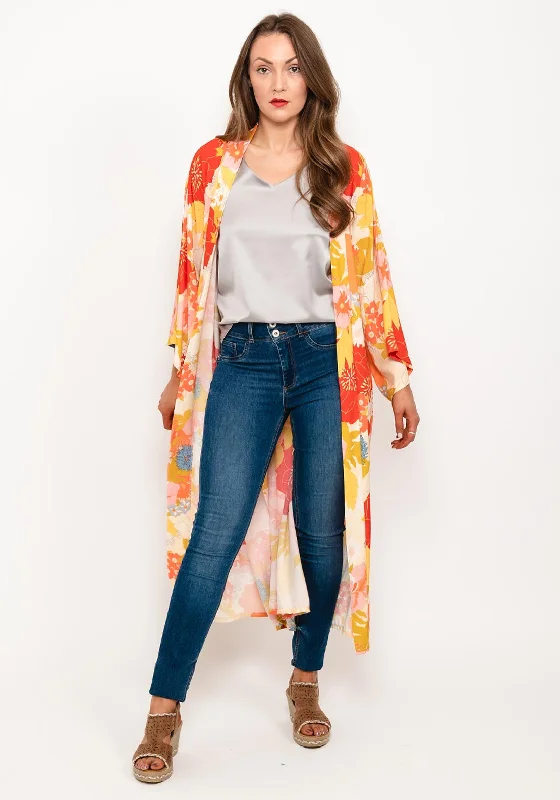 Comfy Layers Seventy1 One Size Long Floral Kimono, Orange