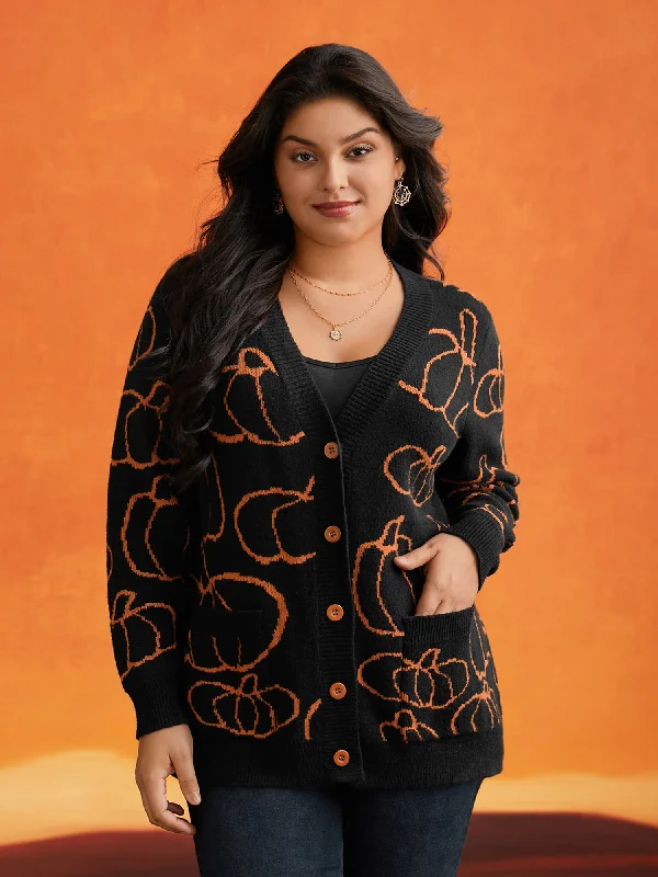 Fashionable Ease Supersoft Essentials Pumpkin Printed Open Cardigan