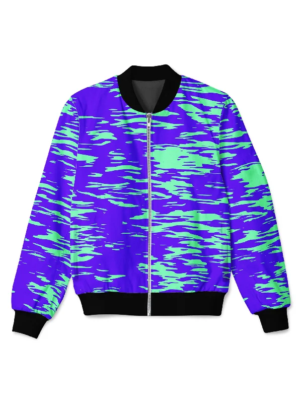 Cozy Lounge Wear Purple Mint Rave Zebra Stripe Bomber Jacket