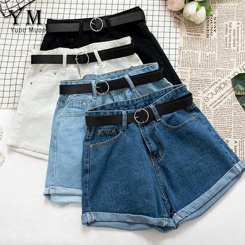 Luxe Comfort YuooMuoo All Match Sashes Casual Women Denim Shorts Crimping High Waist Slim Summer Jeans Shorts Feminino Chic Hot Ladies Bottom
