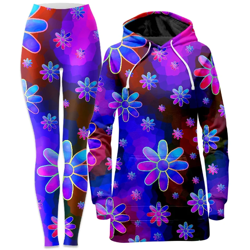 Soft Wear Floral Fantasy Abstract Hoodie Dress and Leggings Combo