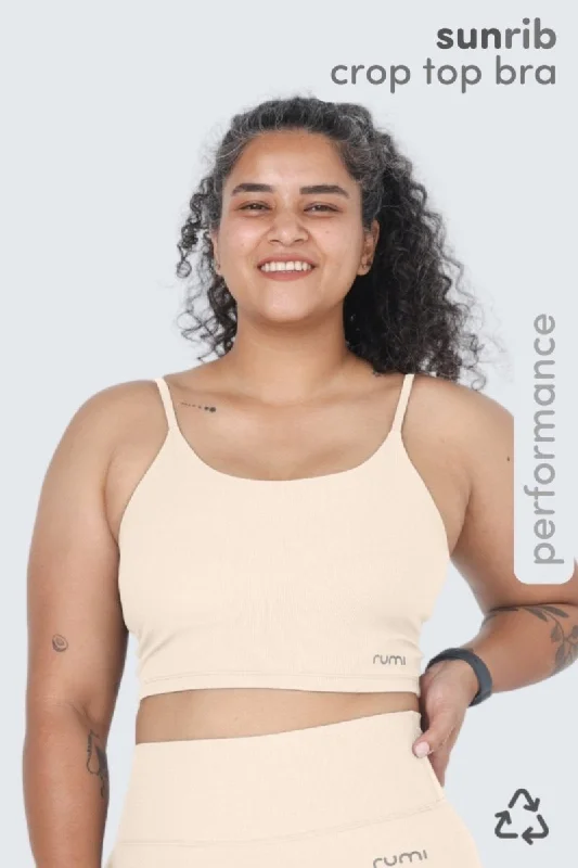 Soft Comfort W Sun Rib Crop Top Sports Bra - Natural