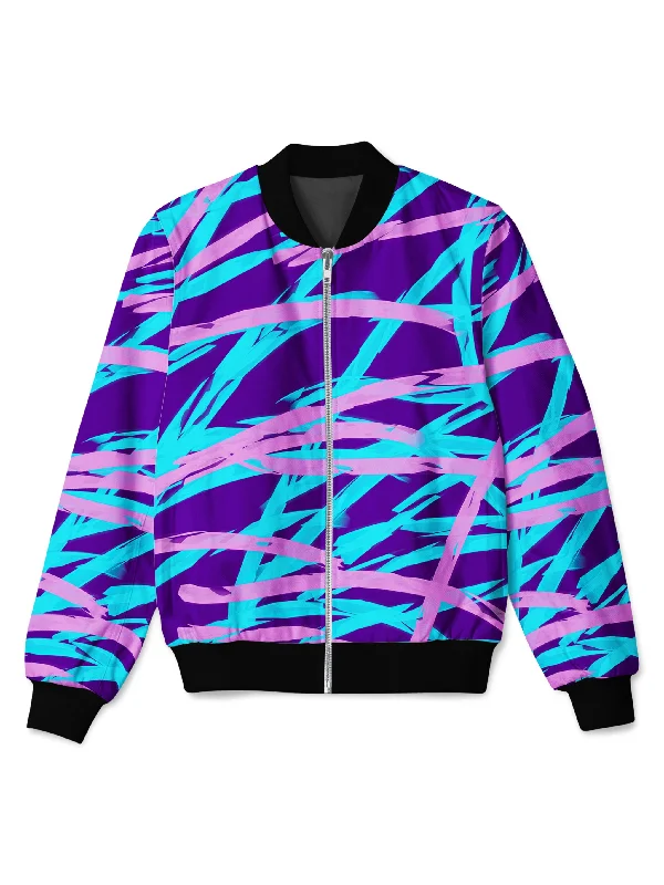 Comfy Layers Purple and Blue Rave Abstract Bomber Jacket