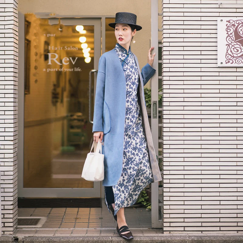 Smart Comfort Fine blue wool coat for woman trendy plus size two ways to wear winter jackets embroidery coats Smart Comfort Fine blue wool coat for woman trendy plus size two ways to wear winter jackets embroidery coats