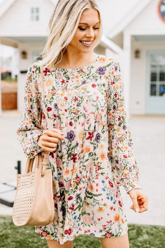Chic Outfits The Secret Garden Cream White Floral Dress