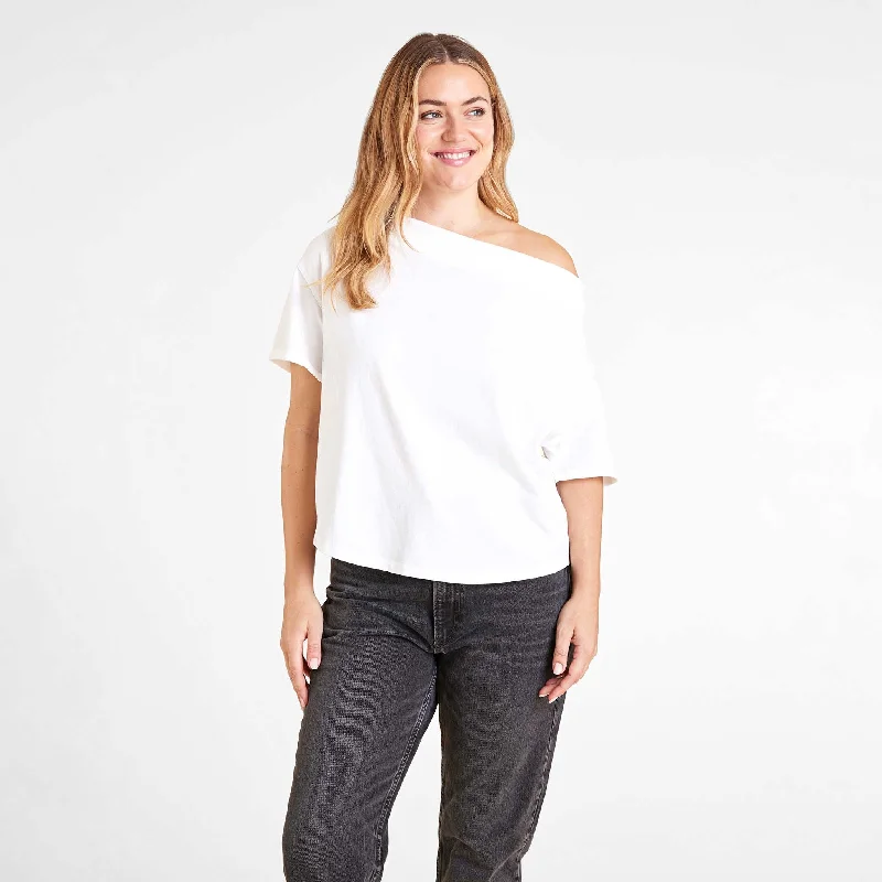 Cozy Sweaters Vintage Cotton Off The Shoulder T-Shirt | White