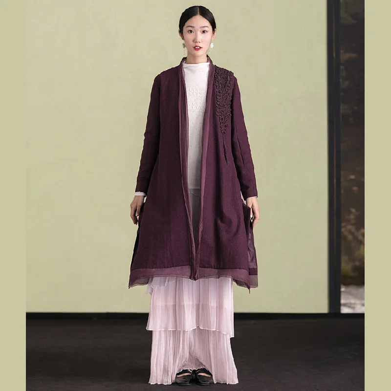 Summer Comfort Elegant purple wool overcoat Loose fitting embroidery Winter coat patchwork jacket Summer Comfort Elegant purple wool overcoat Loose fitting embroidery Winter coat patchwork jacket