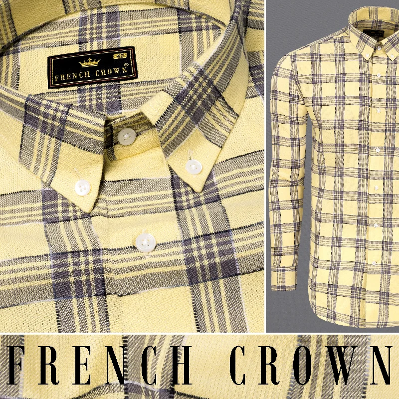 Relaxed Tops Yellow Windowpane Dobby Textured Premium Giza Cotton Shirt