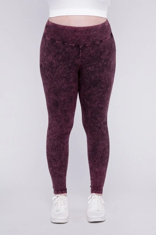 Cozy Lounge Wear Plus Size Mineral Washed Wide Waistband Leggings