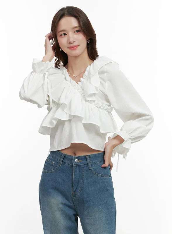 Soft Comfort Long-Sleeve Frill Detail Blouse OO421