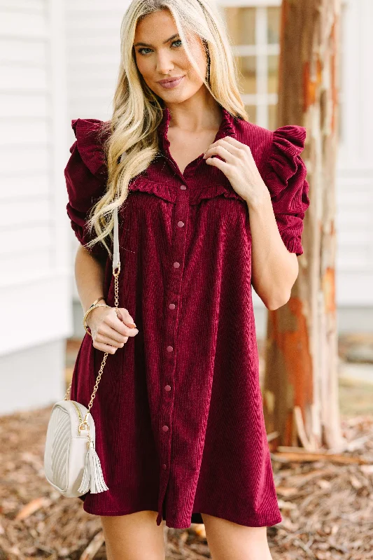 Trendy Wear Answer The Call Burgundy Red Corduroy Dress