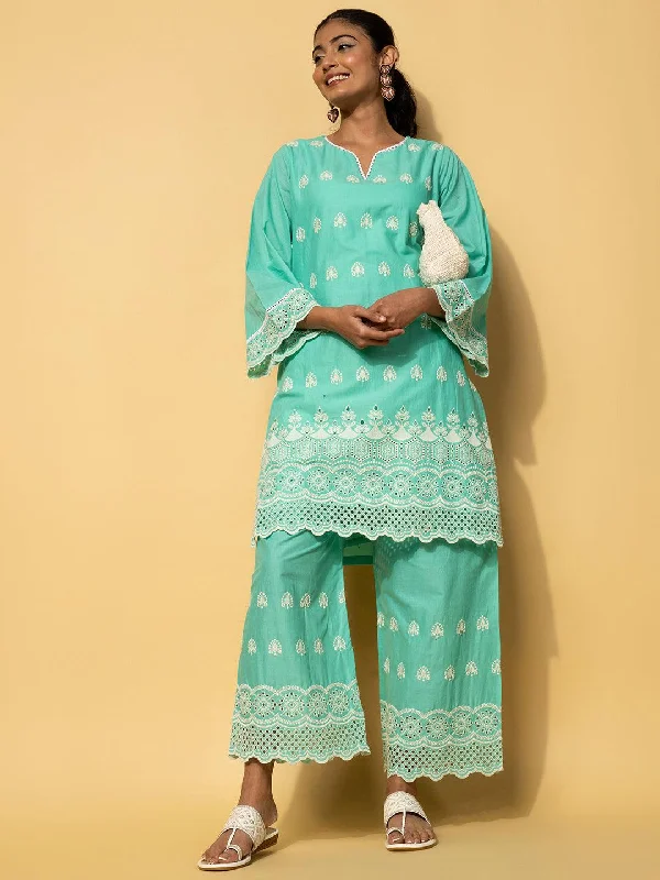 Trendy Casuals Green Embroidered Cotton Co-Ords