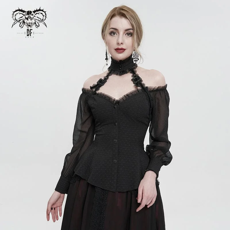 Smart Comfort Women's Gothic Strappy Off Shoulder Halterneck Shirt