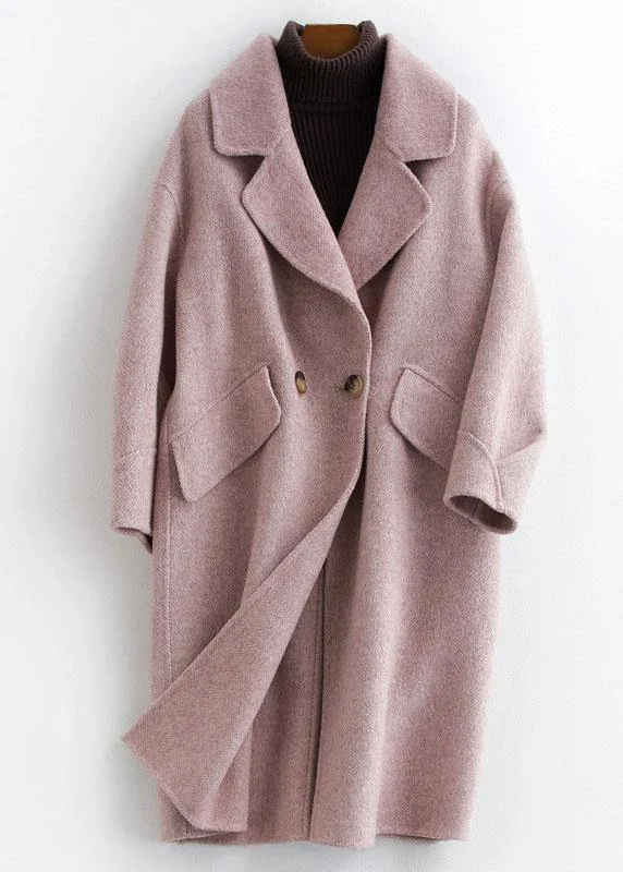 Cozy Fit Wear Fine pink Woolen Notched Coat Women oversize mid-length pockets coats