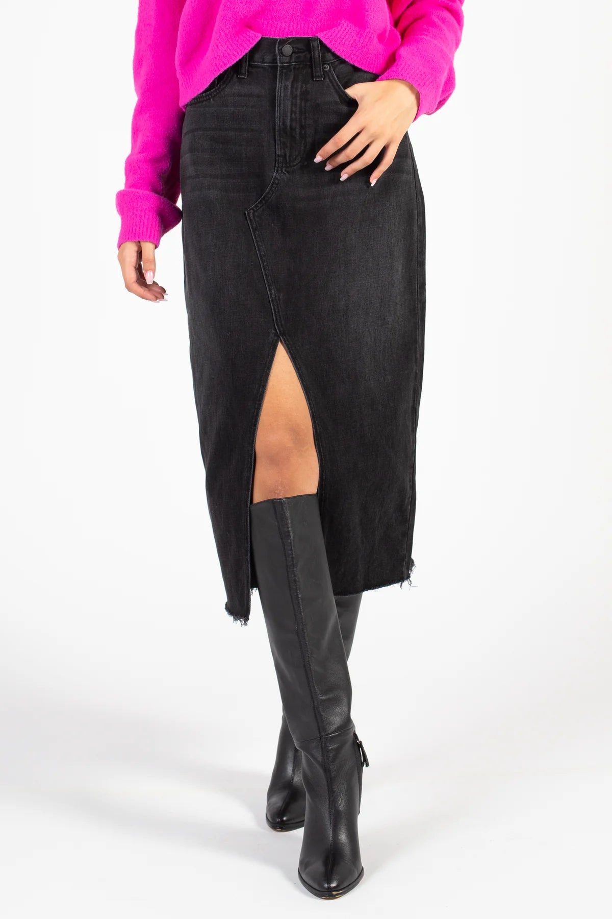 Sporty Elegance Criss Cross Black Midi Skirt