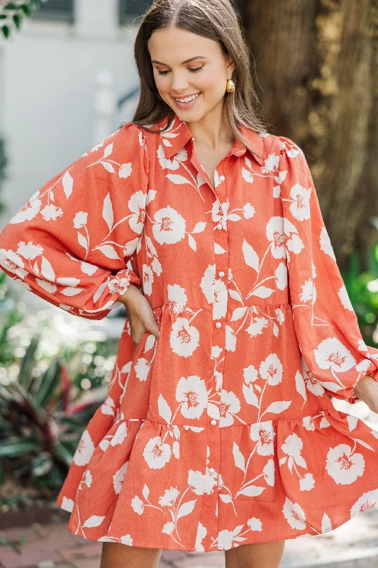 Elegant Dressing Take Your Love Rust Orange Floral Dress